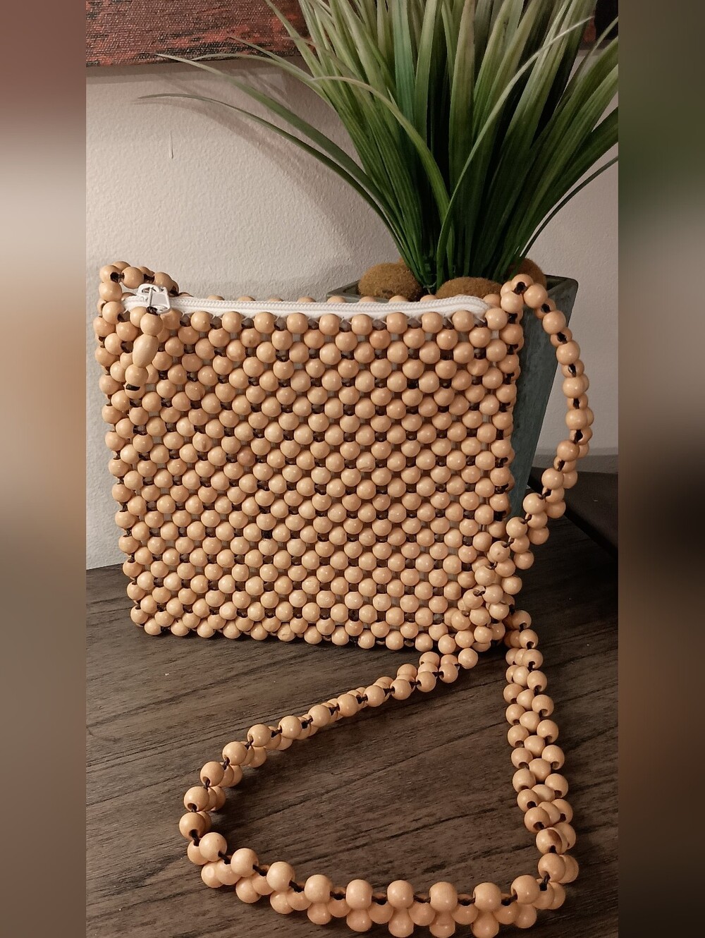 Beaded Crossbody Bag in Beige